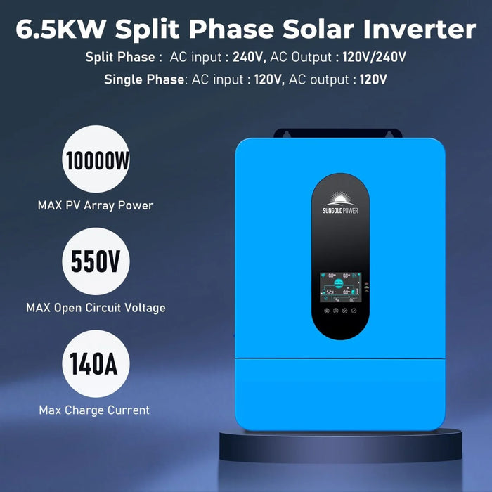 Sungold Power - Off-Grid Solar Kit 6500W 48VDC 120/240VAC LifePo4 10.24KWH Lithium Battery - King of Generators