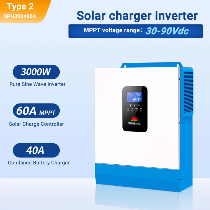 SunGoldPower 3000W 24V Solar Inverter Charger – Pure Sine Wave | Built-In MPPT | Off-Grid & Backup Power