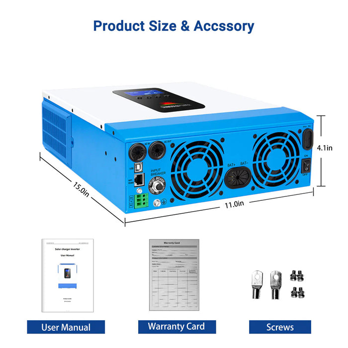 SunGoldPower 3000W 24V Solar Inverter Charger – Pure Sine Wave | Built-In MPPT | Off-Grid & Backup Power