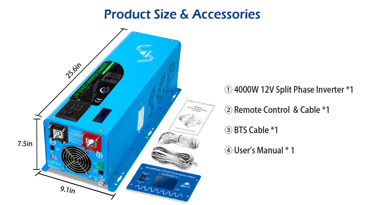 4000W Split-Phase Inverter Charger + 5.12kWh LiFePO₄ Battery Bundle (12V or 24V Options) - King of Generators