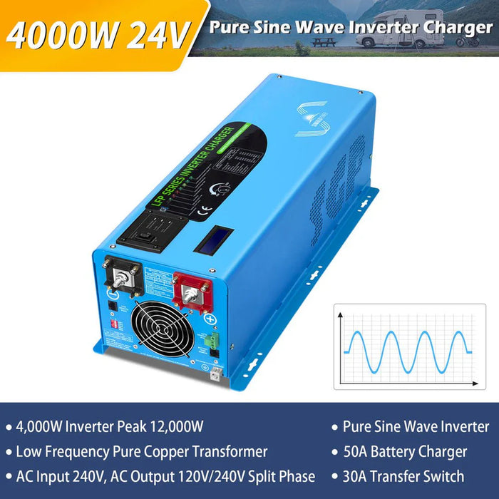 4000W Split-Phase Inverter Charger + 5.12kWh LiFePO₄ Battery Bundle (12V or 24V Options) - King of Generators