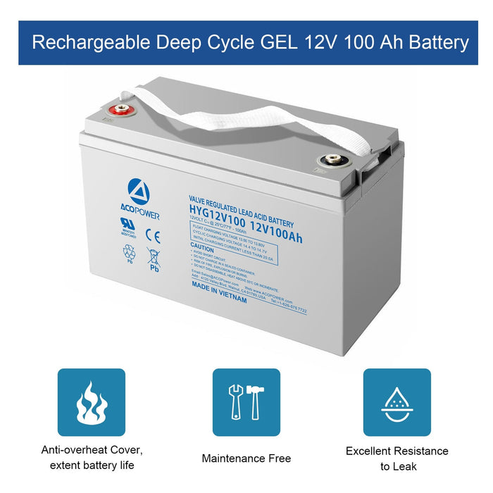 ACOPower 12V 100Ah Rechargeable Gel Deep Cycle Battery