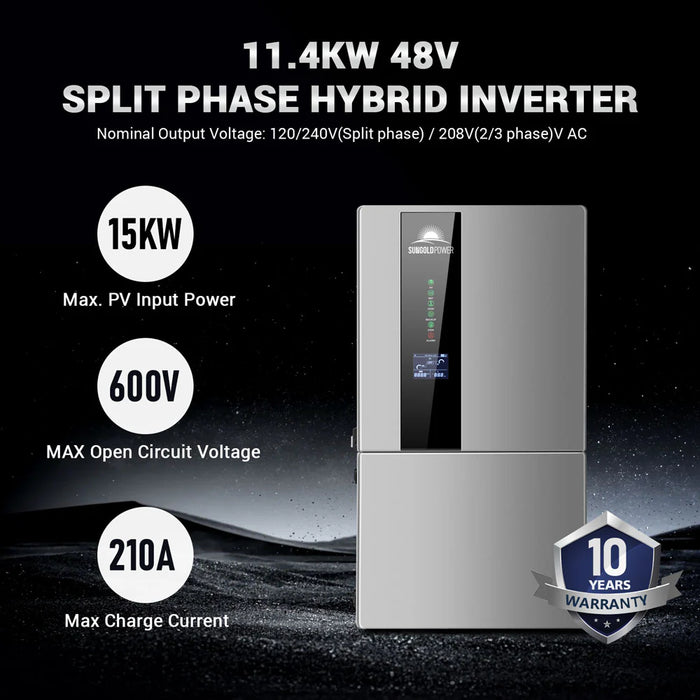 Sungold Power - 11.4kW Hybrid Inverter 48V Split Phase | SGN11.4KHB-48 | Whole-Home Backup Ready