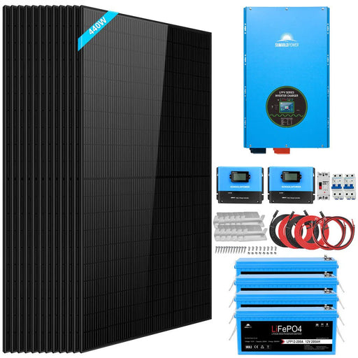 Sungold Power -  Complete off Grid Solar Kit 12000W 48V 120V/240V output 10.24KWH Lithium Battery 5280 Watt Solar Panel - King of Generators