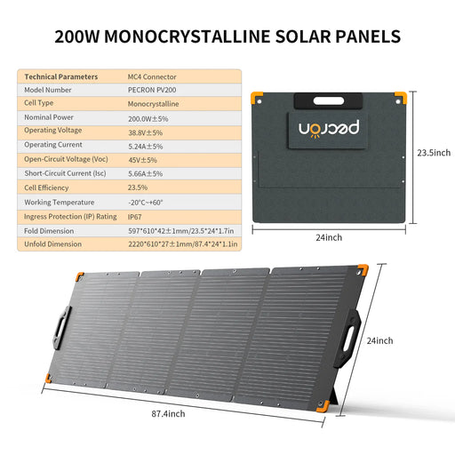 Pecron - PV200 – 200W Foldable Monocrystalline Solar Panel - King of Generators