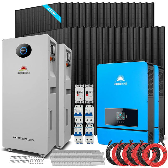 Sungold Power 20kW Off-Grid Solar Kit (120/240V) – 32×450W Panels + 30.72kWh+ Battery Options - King of Generators