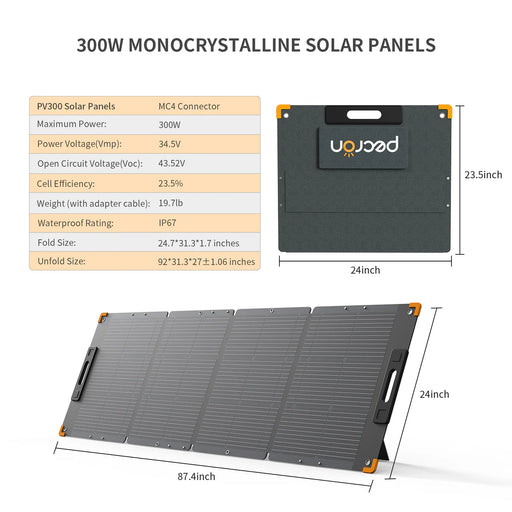 Pecron -  PV300 – 300W Foldable Monocrystalline Solar Panel - King of Generators
