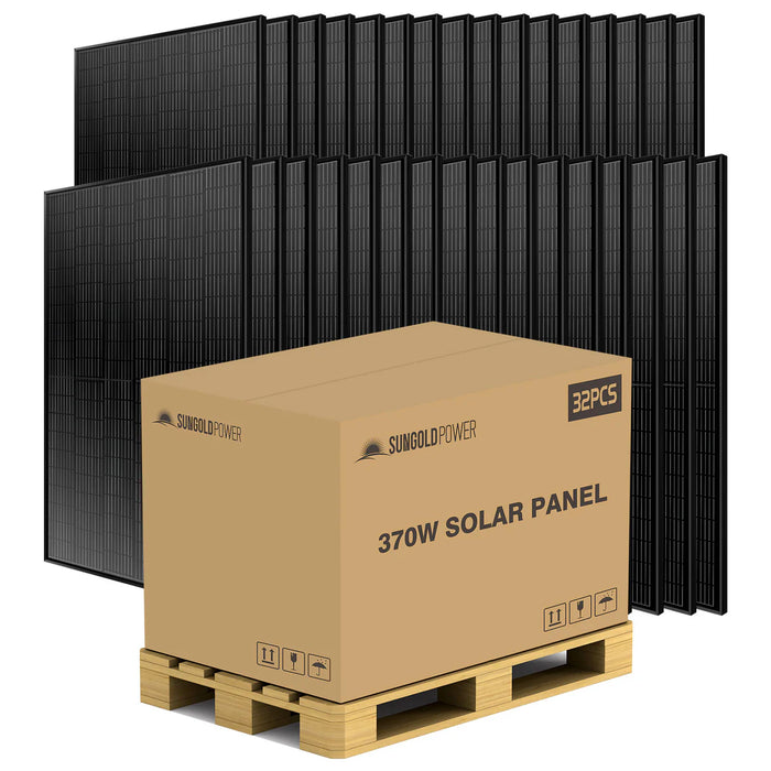 SunGold Power - 370W MONO BLACK PERC SOLAR PANEL FULL PALLET (32 PANELS) - King of Generators