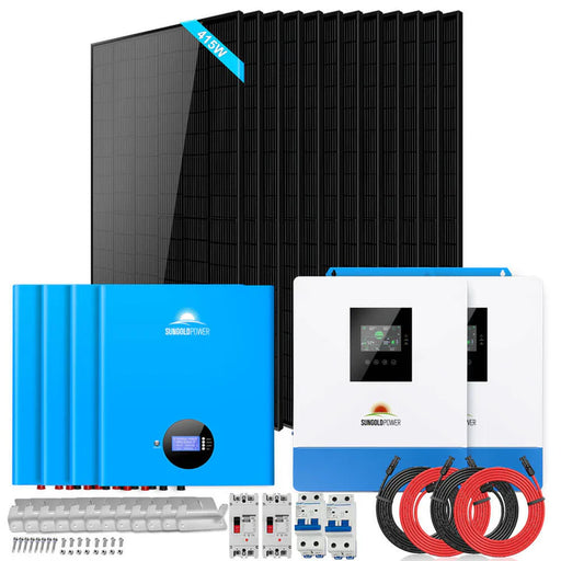 Sungold Power - Off-Grid Solar Kit 10000W 48VDC 120VAC/240V 20.48KWH - Powerwall Lithium Battery 12 X 415 Watts Solar Panels - King of Generators