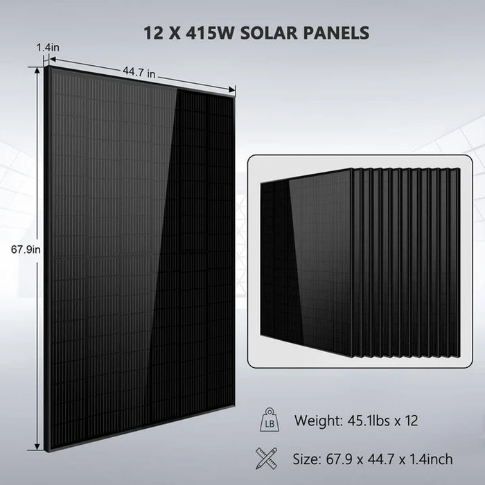 Sungold Power - Off-Grid Solar Kit 10000W 48VDC 120VAC/240V 20.48KWH - Powerwall Lithium Battery 12 X 415 Watts Solar Panels - King of Generators