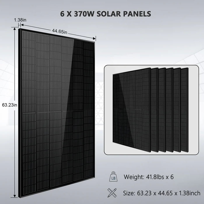Sungold Power - Off-Grid Solar Kit 6500W 48VDC 120/240VAC 5.12KWH - PowerWall Lithium Battery 6 X 370 Watts Solar Panels - King of Generators