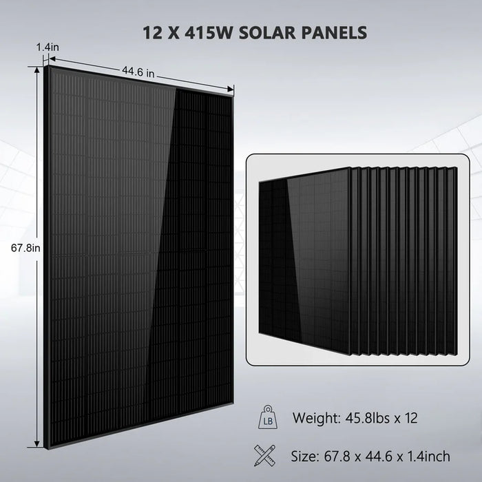 Sungold Power - Off-Grid Solar Kit  12000W 48VDC 120V/240V - LifePo4 25.6KWH Lithium Battery 12 X 415 Watts Solar Panels - King of Generators