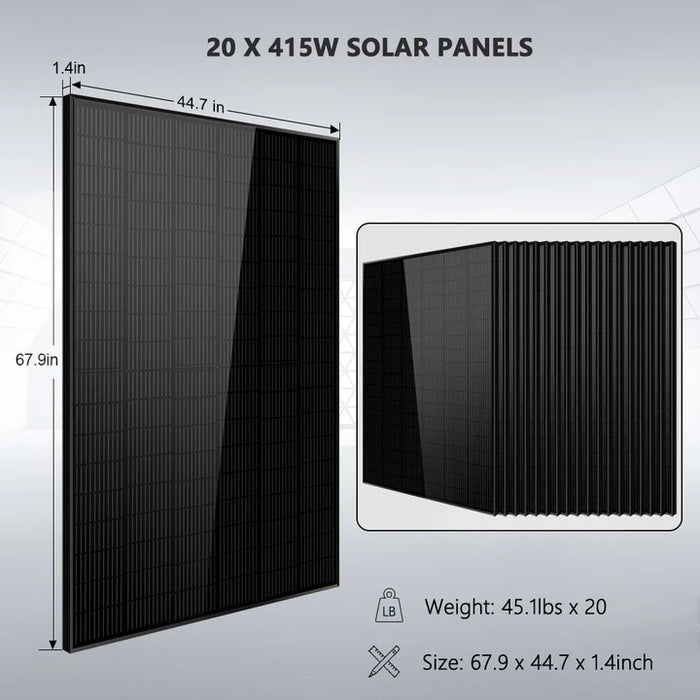 Sungold Power - Off-Grid Solar Kit 15000W 48VDC 120V/240V - LifePo4 30.72KWH Lithium Battery 20 X 415 Watts Solar Panels - King of Generators