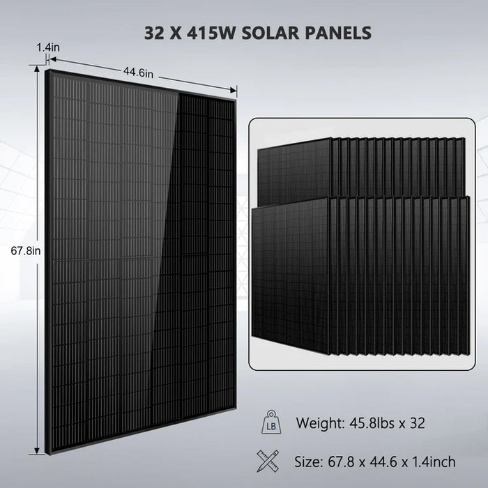 Sungold Power - Off-Grid Solar Kit  16KW 48VDC 120V/240V - LIFEPO4 25.6KWH LITHIUM BATTERY 32 X 415 WATTS SOLAR PANELS - King of Generators