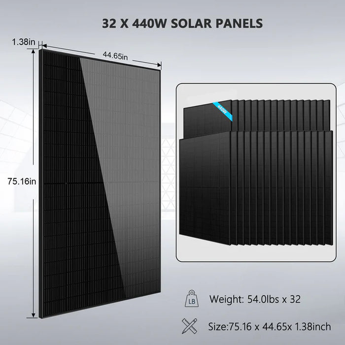 Sungold Power - Off-Grid Solar Kit 20KW 48VDC 120V/240V - LIFEPO4 30.72KWH LITHIUM BATTERY 32 X 440 WATTS SOLAR PANELS - King of Generators