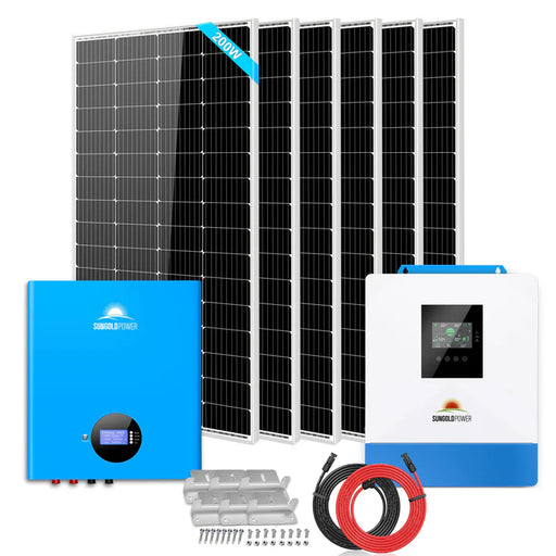 Sungold Power - Off-Grid Solar Kit 5000W 48VDC 120V 5.12KWH - PowerWall Battery 6 X 200 Watts Solar Panels - King of Generators