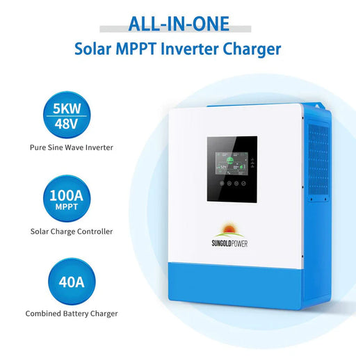 Sungold Power - Off-Grid Solar Kit 5000W 48VDC 120V 5.12KWH - PowerWall Battery 6 X 200 Watts Solar Panels - King of Generators