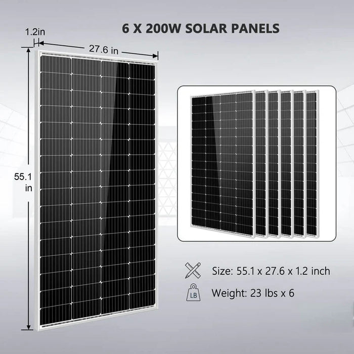Sungold Power - Off-Grid Solar Kit 5000W 48VDC 120V 5.12KWH - PowerWall Battery 6 X 200 Watts Solar Panels - King of Generators