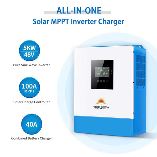 Sungold Power - Off-Grid Solar Kit 5000W 48VDC 120V - LifePo4 10.24KWH Lithium Battery 6 X 415 Watts Solar Panels SGR-5KE - King of Generators
