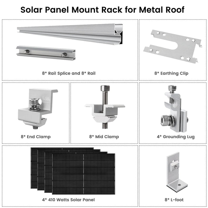 410 Watt Monocrystalline Solar Panel (4 Pack) With Solar Panel Mount Rack