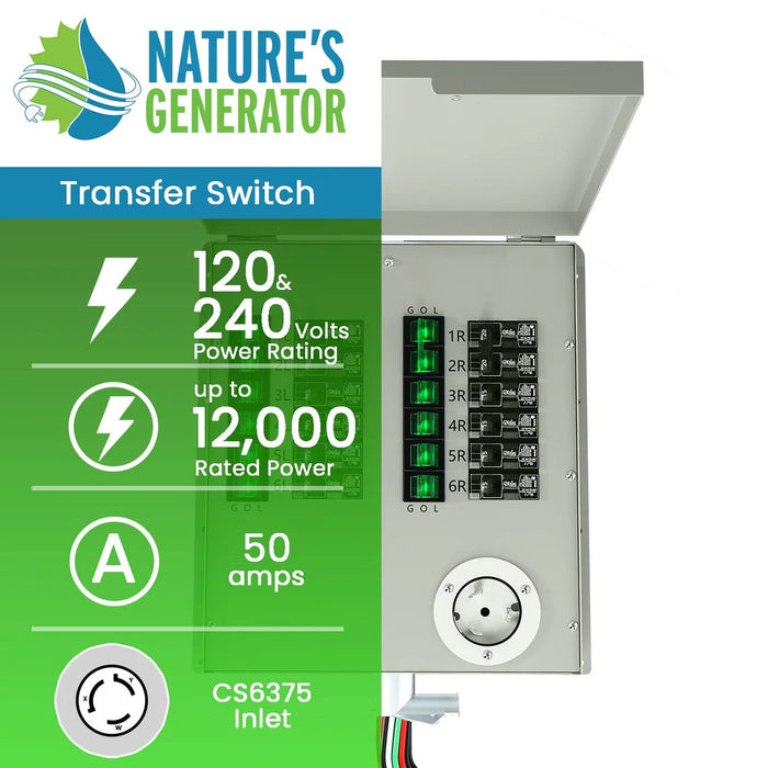 Nature's Generator 12-Circuit 120/240V 50A Non-Automatic Power Transfer Switch - King of Generators