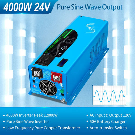 SunGoldPower - 24V Pure Sine Wave Inverter-Charger (3000W or 4000W) (Single Phase)– Optional 10.24kWh LiFePO₄ Battery Bundle - King of Generators