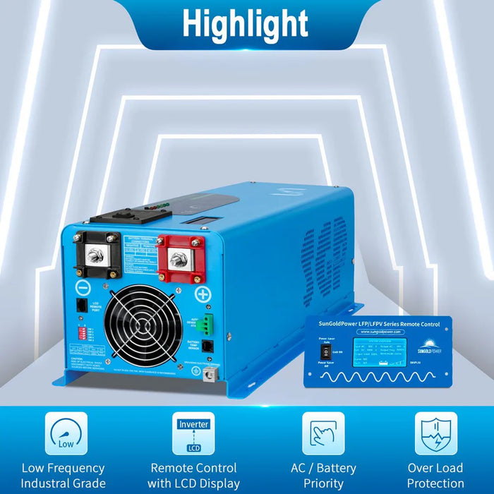 SunGoldPower - 24V Pure Sine Wave Inverter-Charger (3000W or 4000W) (Single Phase)– Optional 10.24kWh LiFePO₄ Battery Bundle - King of Generators