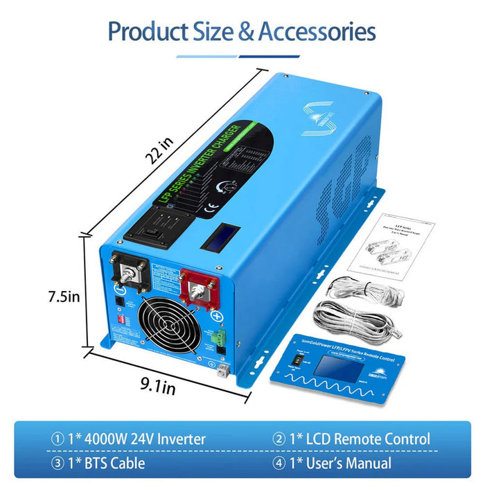SunGoldPower - 24V Pure Sine Wave Inverter-Charger (3000W or 4000W) (Single Phase)– Optional 10.24kWh LiFePO₄ Battery Bundle - King of Generators