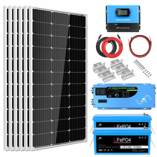 Sungold Power - Off Grid Solar Kit 3000W Inverter 12VDC 120V Output LifePO4 Battery 600 watt Solar Back Up - King of Generators