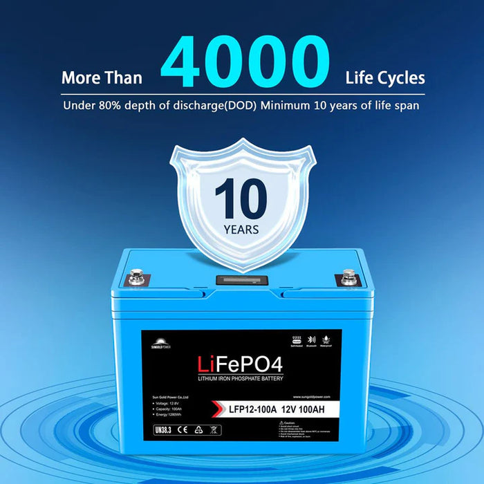Sungold Power - 12V 100Ah/ 200Ah LiFePo4 Deep Cycle Lithium Battery Bluetooth / Self-Heating / IP65 - King of Generators