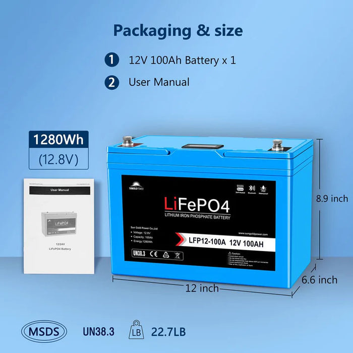 Sungold Power - 12V 100Ah/ 200Ah LiFePo4 Deep Cycle Lithium Battery Bluetooth / Self-Heating / IP65 - King of Generators