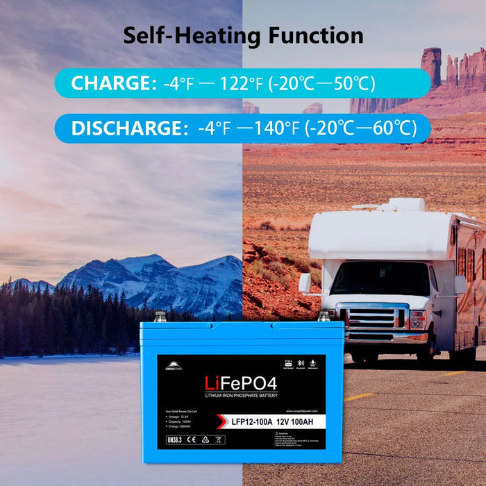 Sungold Power - 12V 100Ah/ 200Ah LiFePo4 Deep Cycle Lithium Battery Bluetooth / Self-Heating / IP65 - King of Generators