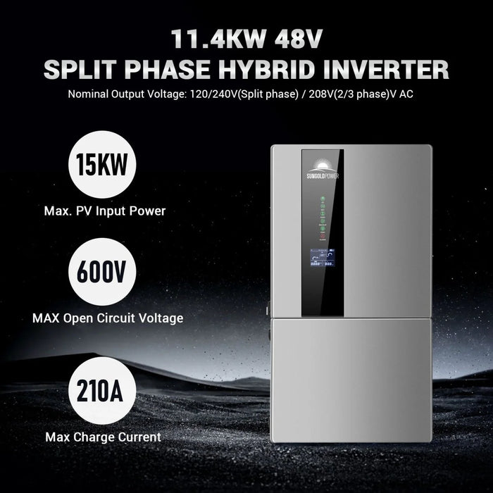 SunGold Power - Hybrid Solar Kit 11.4KW 48V Split Phase 30.72KWH Lithium Battery 28 X 440 Watt Solar Panel - King of Generators
