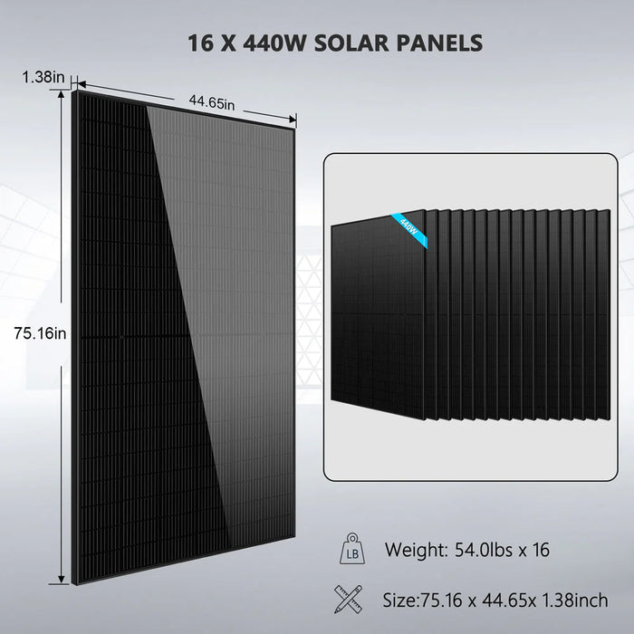 SunGold Power - Hybrid Solar Kit 11.4KW 48V Split Phase 20.48KWH +440 Watt Solar Panel - King of Generators